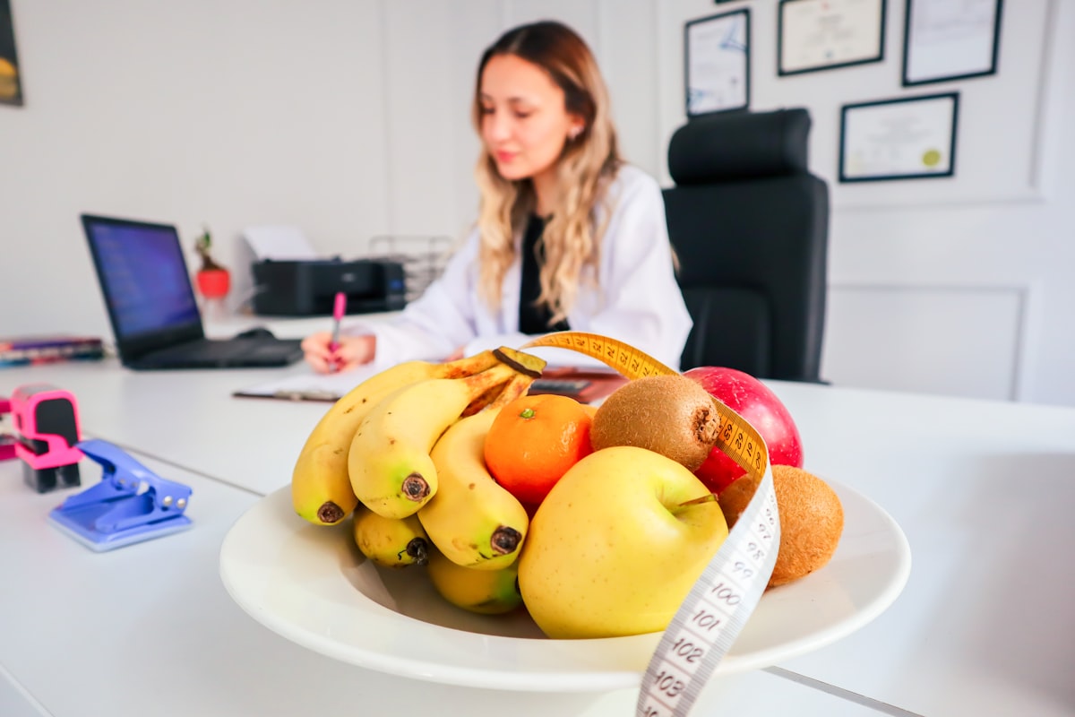 Nutritionist preparing healthy meal components